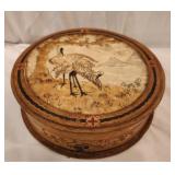 Antique Mother of Pearl Asian Crane Round Box