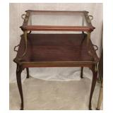 Louis XV French 2 Tier Table w Brass Accents