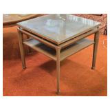 Mid Century Style Wood Side Table w Glass Top