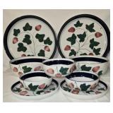 9 pcs Hand Painted Dansk Strawberry Dishes