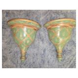 Pair of green and gold floating shelves