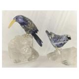 Pair of Sodalite Carved Stone Bird on Clear Quartz