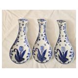 3 Blue & White Tulip Delftsblauw Spoon Rests