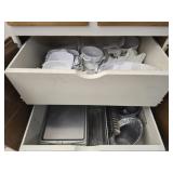 Kitchen cabinet lot of dishes and pans