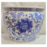 Large Blue & White Asian Ceramic Planter