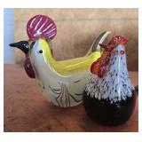 Blown art glass rooster and chicken