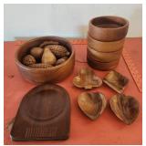 23 pieces of wooden dinner ware bowls and more