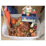 Tote of Decorative Fall Winter Items & More
