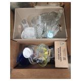 2 box lots of misc glassware books and more