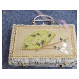 White Wicker Style Bag with Hand Fan Decor