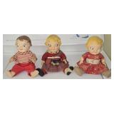 Set of 3 Campbells Kids Antique Plastic Soft Dolls