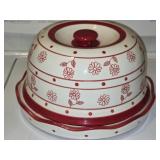 Red & White Temptations Ceramic Cake Plate