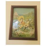 Vintage style framed print of kids in a wagon