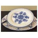 3 blue and white decorative plates