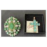Sterling silver cross and costume jewelry pin