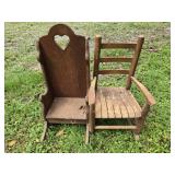 Lot of 2 wood doll rocking chairs