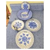 Lot of 5 Blue & White Open Lace Decorative Plates
