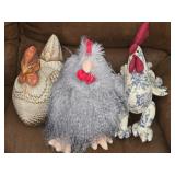 Lot of 3 Decorative Stuffed Chickens