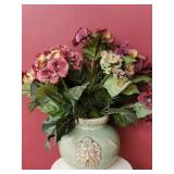 Green Pottery vase with artificial flowers
