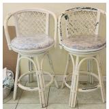 Pair of blue and white upholstered bar stools