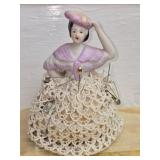 Vintage Porcelain Victorian Style Pin Cushion Doll