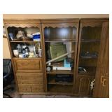 3 piece wood cabinets and contents UPSTAIRS