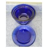 Set of 6 Cobalt Blue Glass Bowls & Plates