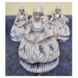 Lot of 3 blue and White Victorian lady figurines