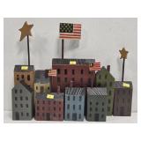 Set of 9 Wooden Hand Painted Buildings