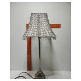 Silver table lamp with beaded shade