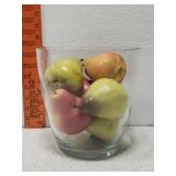 Glass bowl of artificial pears