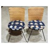 Set of metal bottom fabric seat Wicker back chairs