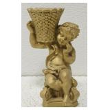 Brushed gold resin cherub candle holder