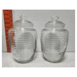 Pair of glass bee hive Canisters