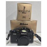 Nikon FE2 camera with lens