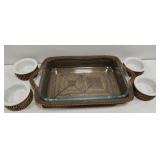 Pyrex baking dish w set of 4 ramkin w basket