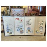 Vintage 4 Panel Oriental Decorative Screen AS IS