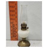 Antique milk glass & brass Wicker lantern
