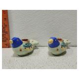 2 Folk Art Pottery candle holders