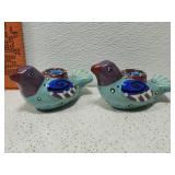 2 Folk Art Pottery candle holders