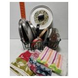 Big lot of pot lids and misc kitchen