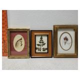 Framed fabric print and dried flowers