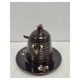 Vintage Lustreware beehive honey pot with plate