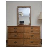 6 drawer wood dresser with mirror and contents