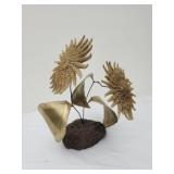 Multileg dried sunflower star fish w brass leaf