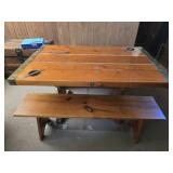 Vintage solid wood table and 2 benches