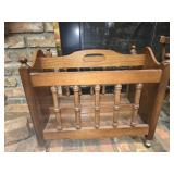 Wood magazine rack with wheels
