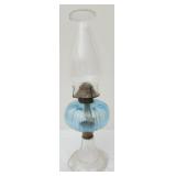 Antique blue glass oil lamp