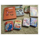 Vintage books magazines tin can filled w items