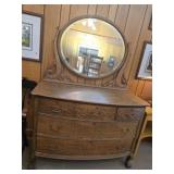 5 drawer tiger oak dresser with mirror